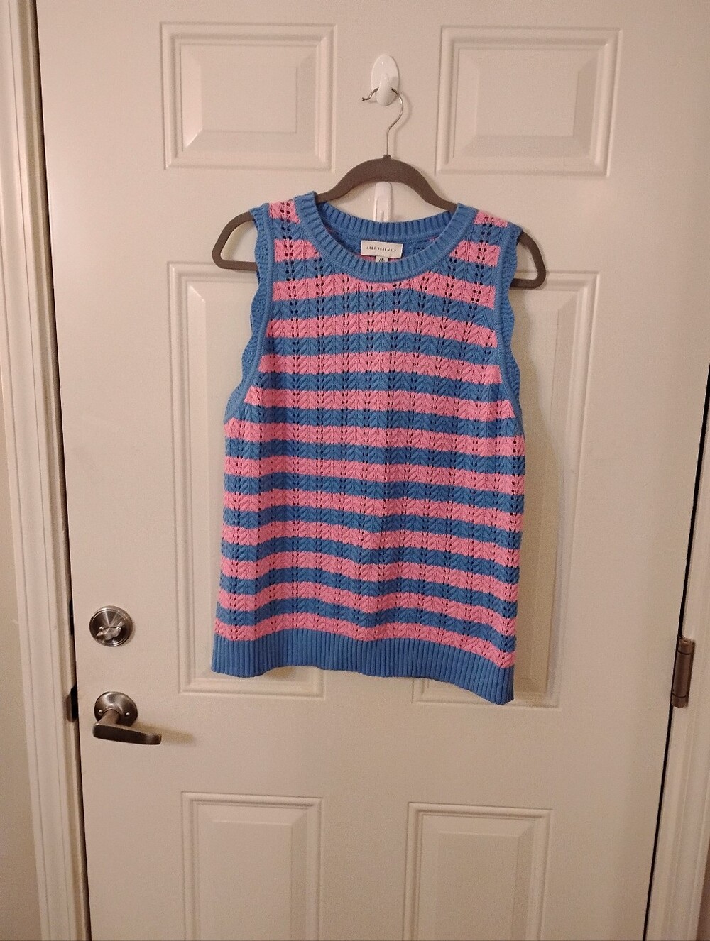 Sleeveless Striped Knit Sweater in Blue and Pink